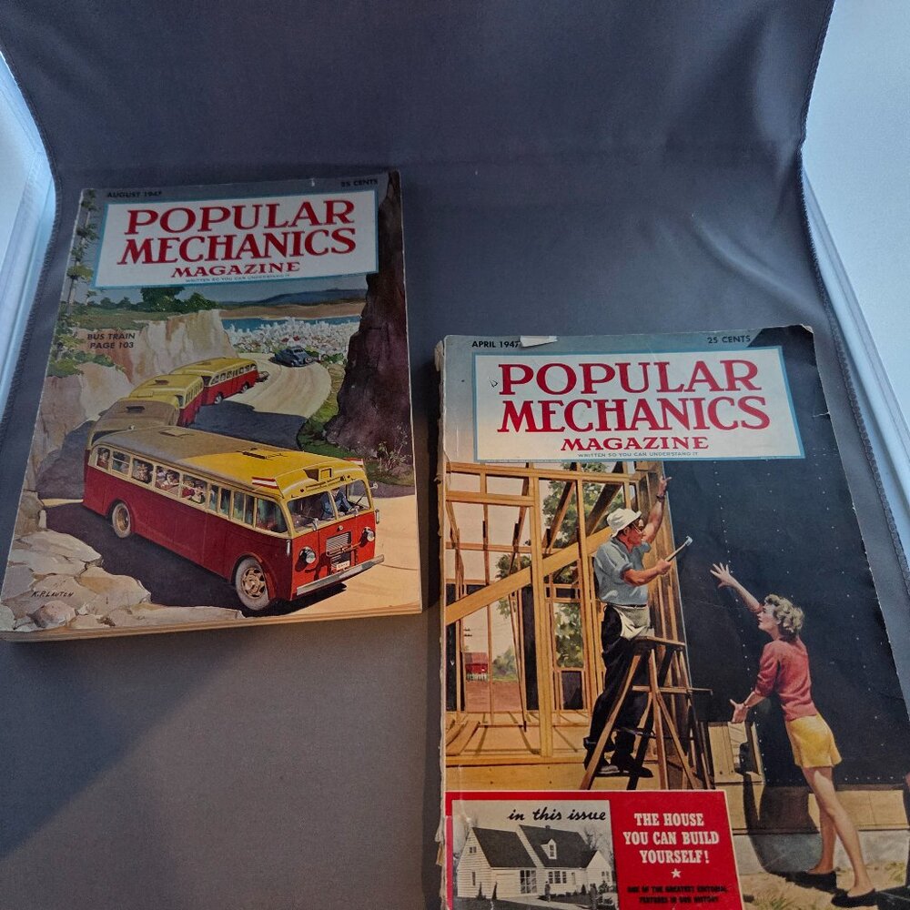 Vintage 1947 Popular Mechanics Magazines | April & August Mid Century DIY